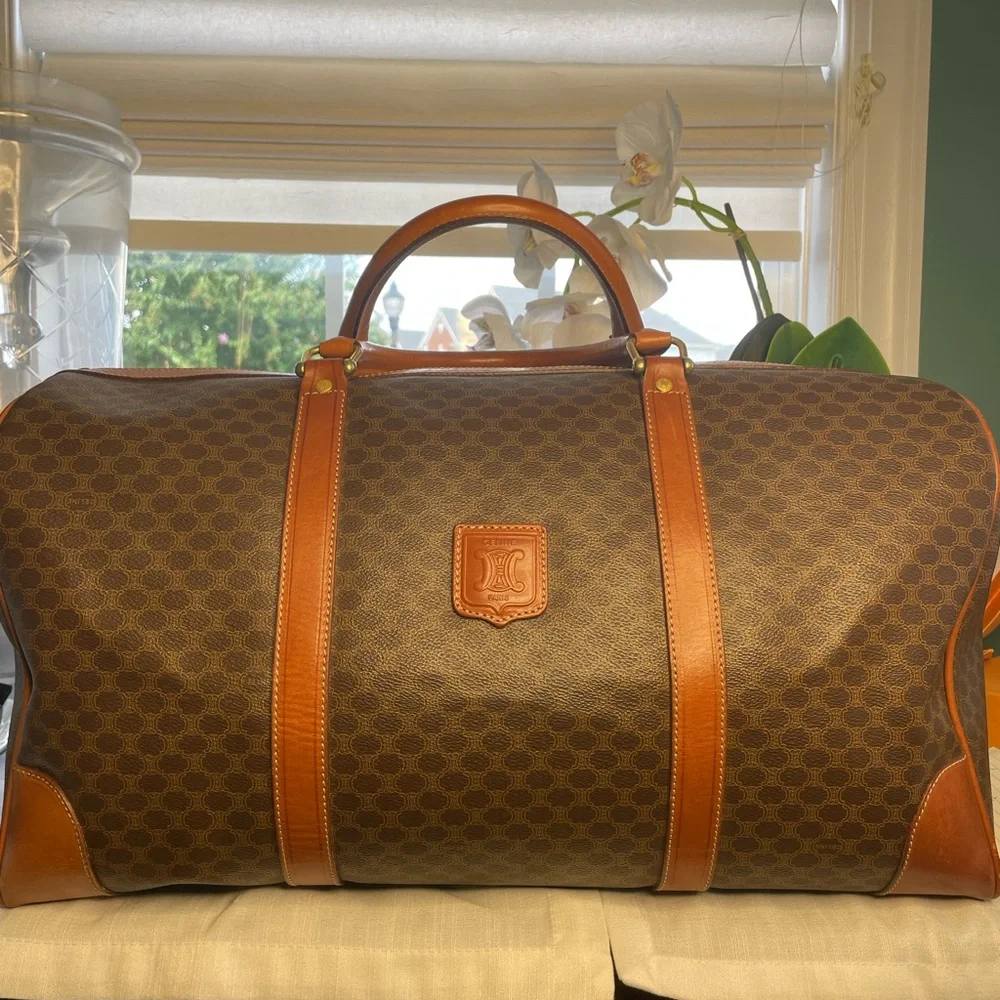 Celine Macadam Boston Canvas Duffle with Leather Trim